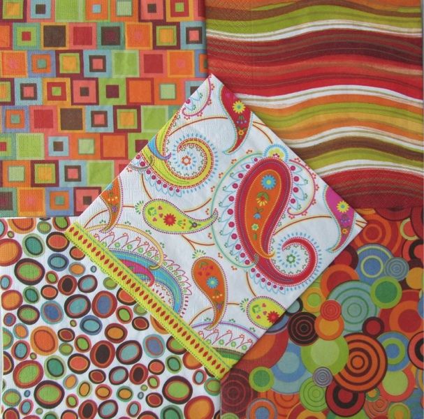   Napkins Retro Style Funky Paisley Mix & Match Decoupage Idea  