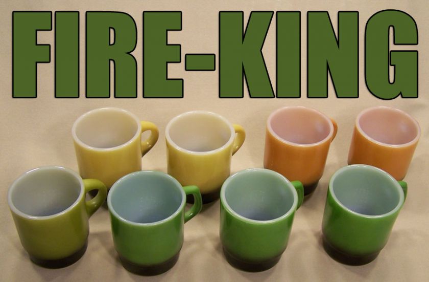 Vintage ANCHOR HOCKING Fire King Lot of 8 Stackable Mugs  