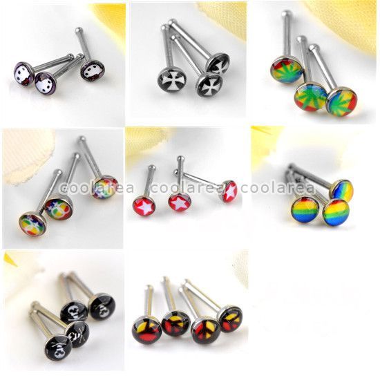   Stylish Stainless Steel 20G Plastic Nose Studs Rings Body Piercing