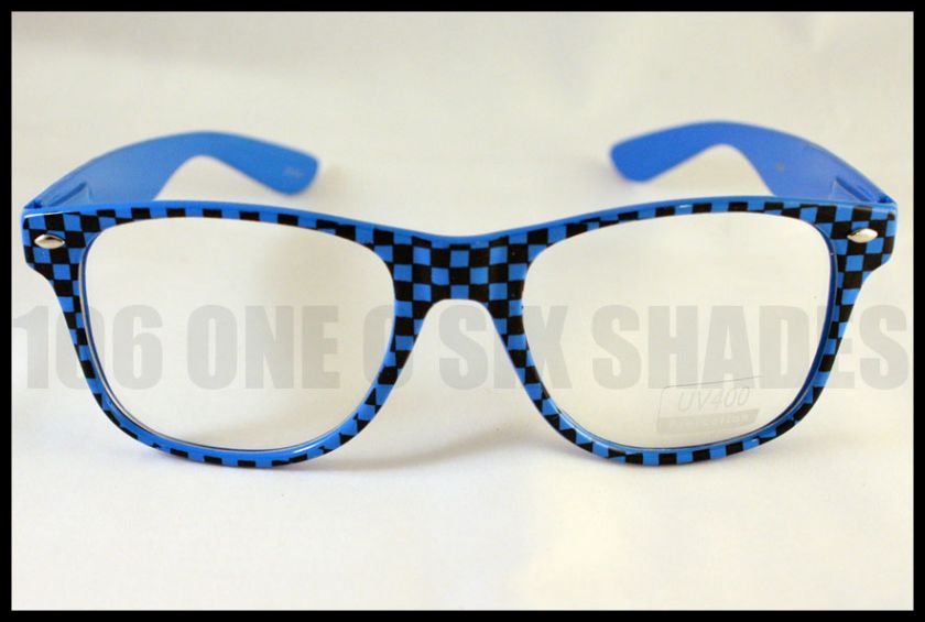 WAYFARER Clear Lens Black and Blue Checkered Old School Style New