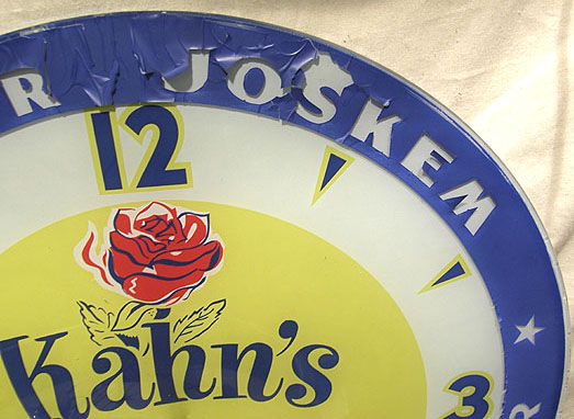 VINTAGE DUALITE LIGHT UP ADVERTISING CLOCK KAHNS MEATS BUTCHER 