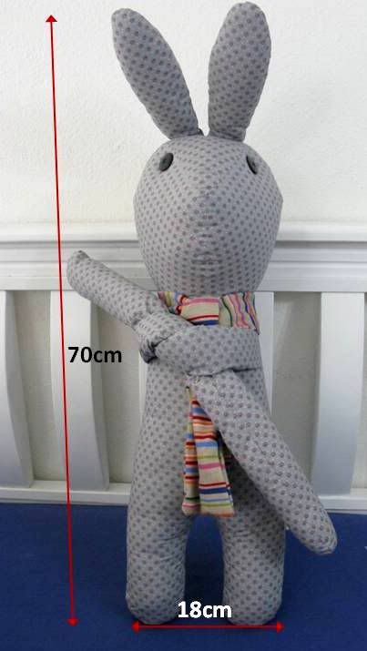 Patchwork Stuffed Animal Toy Grey Hugging Bunny 70cm  