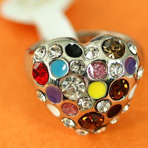   Heart Style Colorful CZ Diamante Cocktail Ring Fashion Jewelry  