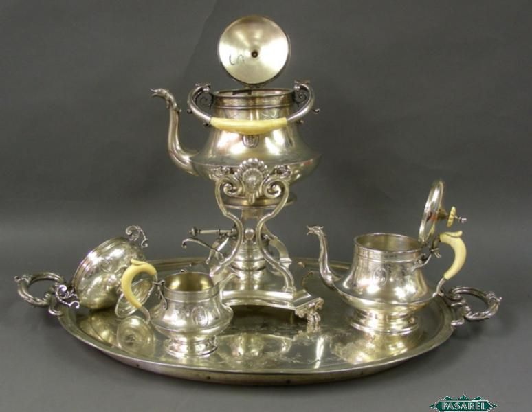 4pcs Silver Tea Set On Tray Vincent Mayers Vienna C1900  