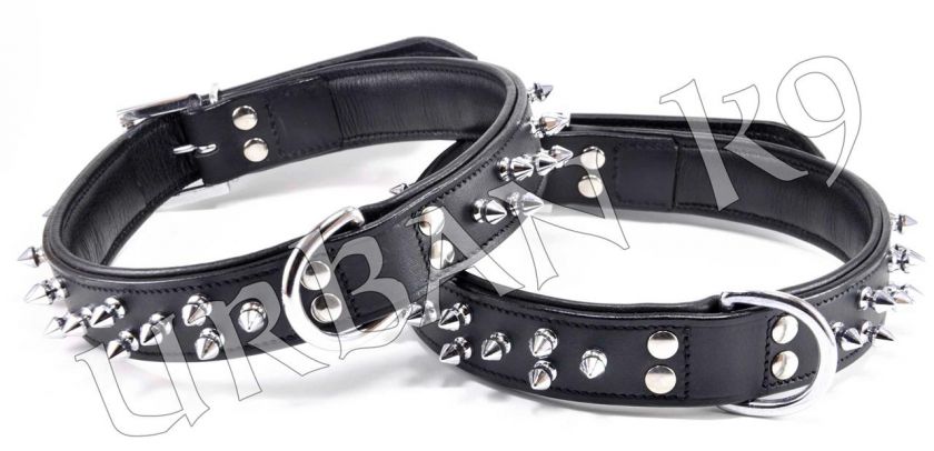 SPIKED LEATHER DOG COLLAR ROTWEILER, PITBULL SIZE 22  