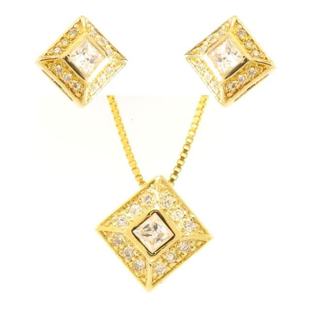 Sterling Silver Clear CZ Square Pendant & Earrings Set  