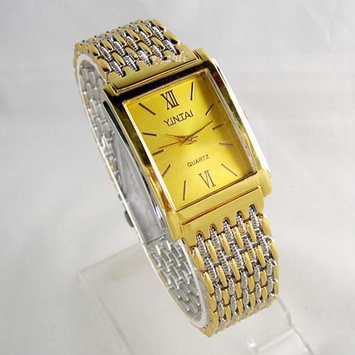 New Mens Golden Stainless Steel Thin Band Quartz Watch  