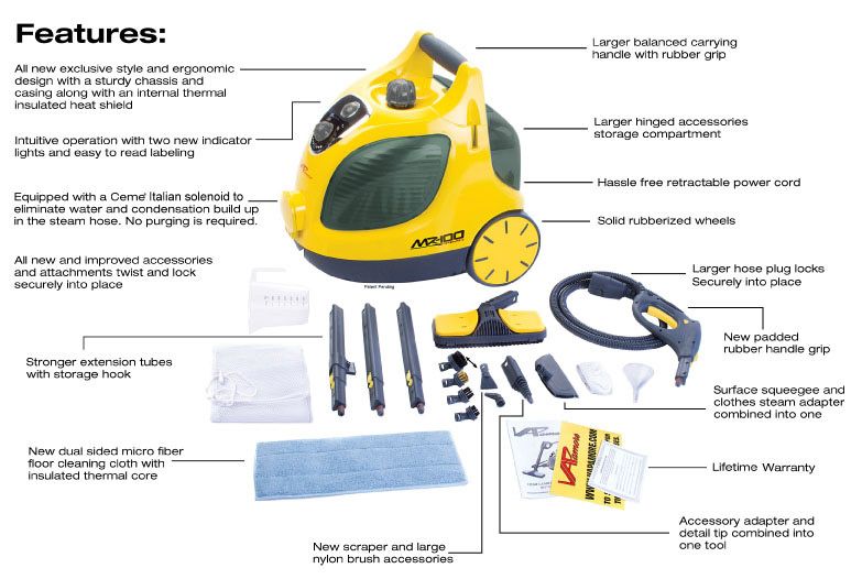 includes 1 mr 100 steam cleaner 2 steam gun and