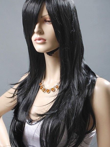 Black Layer Long Women Cosplay Costume Party Wig 68cm  