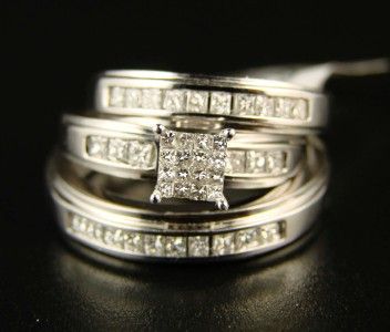 14K LADIES/MENS BRIDAL ENGAGEMENT TRIO RING SET .85 CT  